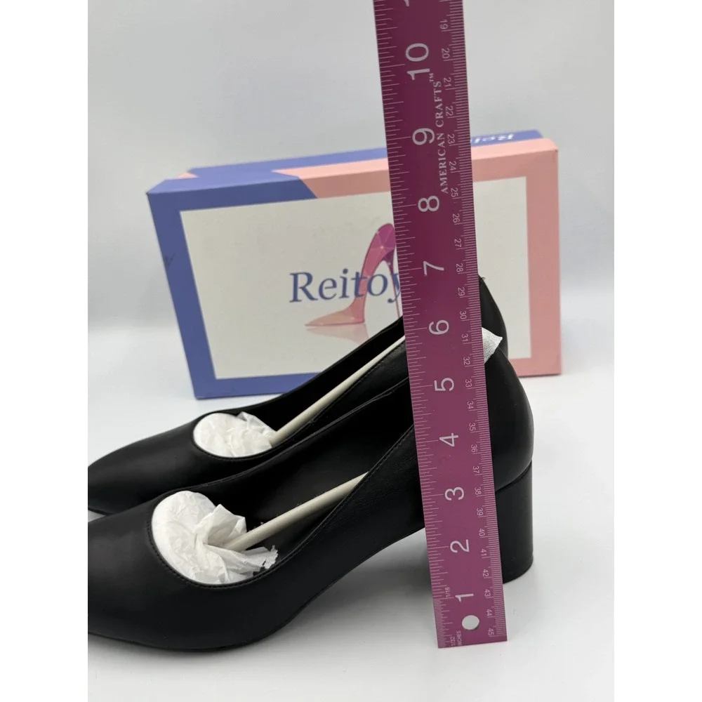 Reitoye Women's Black Chunky Heel Pumps Round Toe Dress Shoes Size 9.5 New